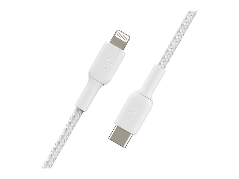 BELKIN 2M USB-C to Lightning Charge/SYNC Cable, MFi, Braided, White, 2 YR