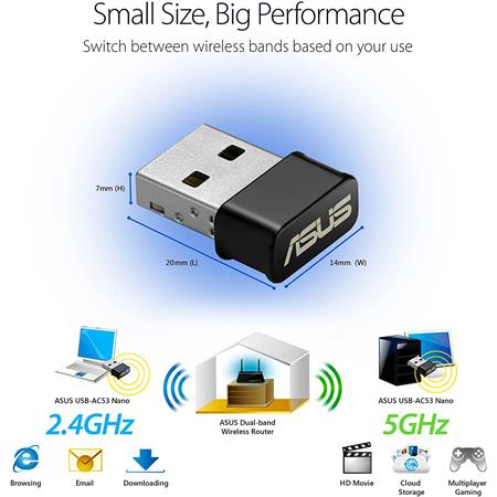 ASUS AC1200 Dual Band MU-Mimo Nano Adapter,3YR WTY