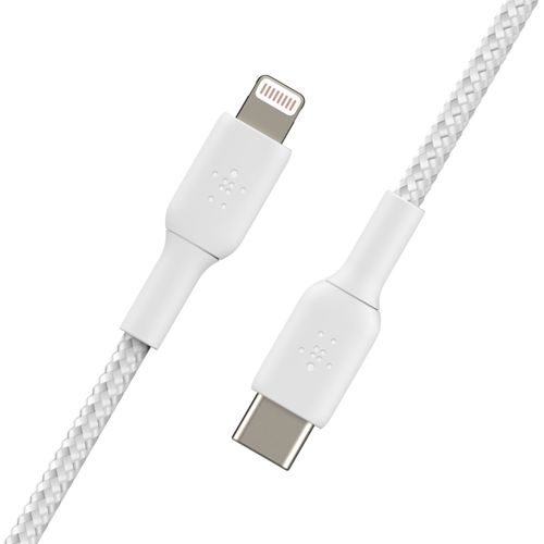 BELKIN 2M USB-C to Lightning Charge/SYNC Cable, MFi, Braided, White, 2 YR