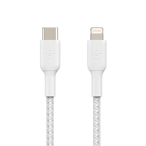 BELKIN 2M USB-C to Lightning Charge/SYNC Cable, MFi, Braided, White, 2 YR