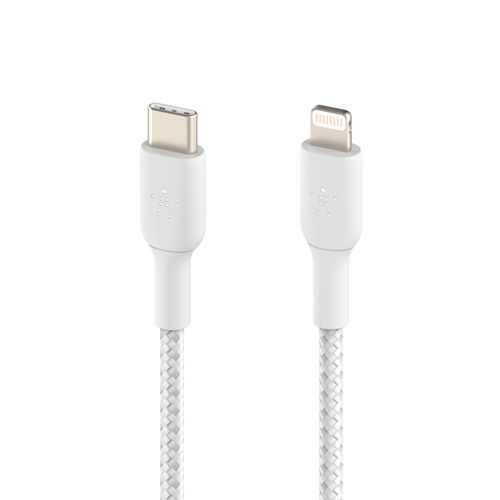 BELKIN 2M USB-C to Lightning Charge/SYNC Cable, MFi, Braided, White, 2 YR