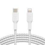 BELKIN 1M USB-C TO Lightning Charge/SYNC Cable, MFi, Braided, White, 2 YR
