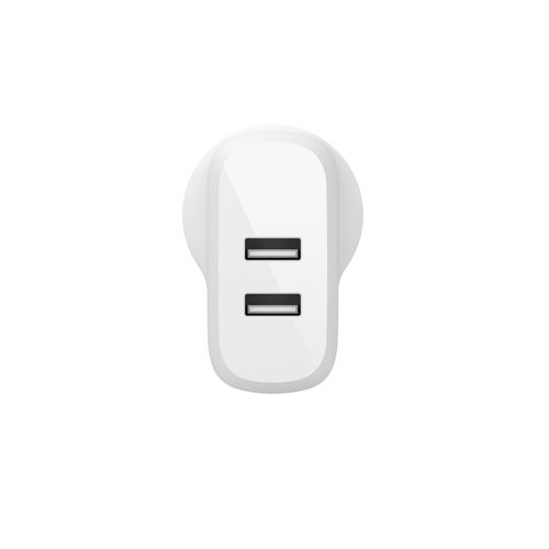 BELKIN 2 Port Wall Charger, 12W, USB-A (2), Boost Charge, White, Include USB-A TO C Cable,