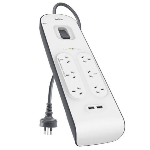 Belkin 6 Outlet Surge Protector 2m Cord 2 USB Ports 2.4A Power Board