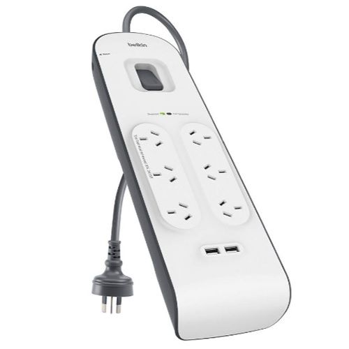 BELKIN 6 Outlet Surge Protector with 2M Cord with 2 USB Ports (2.4A), 2YR WTY, $30K CEW