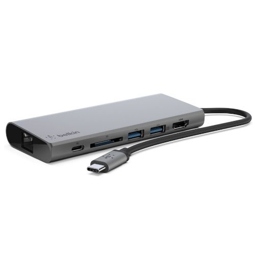 BELKIN 4 Port 4K USB-C HUB, USB-C(1), USB3.1(2), HDMI(1), SD, RJ45, 60W Passthrough, 2YR