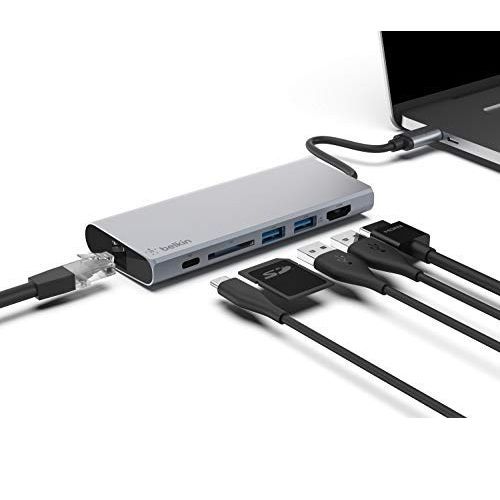 BELKIN 4 Port 4K USB-C HUB, USB-C(1), USB3.1(2), HDMI(1), SD, RJ45, 60W Passthrough, 2YR