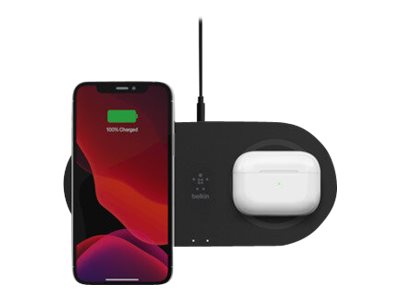 BELKIN Dual QI Wireless 15W Charging Pad for 2 Devices(Smartphone and Airpod), Black, 2YR