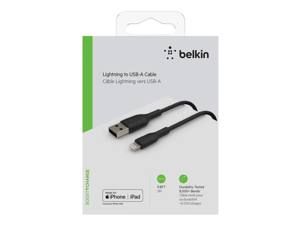 BELKIN 3M USB-A to Lightning Charge/SYNC Cable, MFi, Black, 1 YR WTY