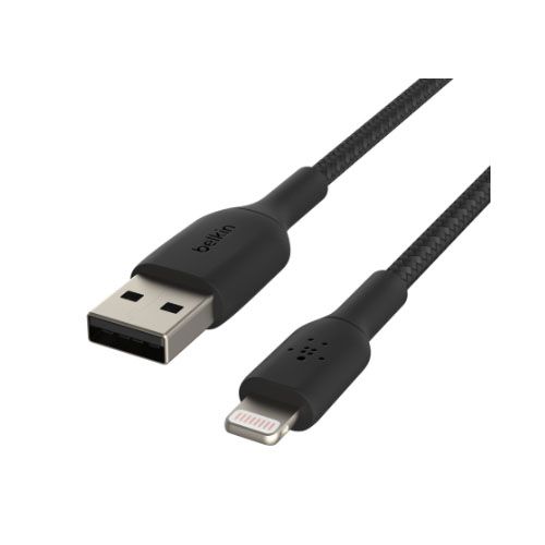 BELKIN 2M USB-A to Lightning Charge/SYNC Cable, Braided, MFi, BLK, 2 YR WTY