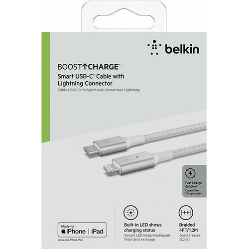 BELKIN 1M Smart LED USB-C to Lightning Cable, MFi, White