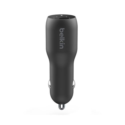 BELKIN 2 Port Car Charger, 25W USB-C (1) PD, 12W USB-A (1), Black