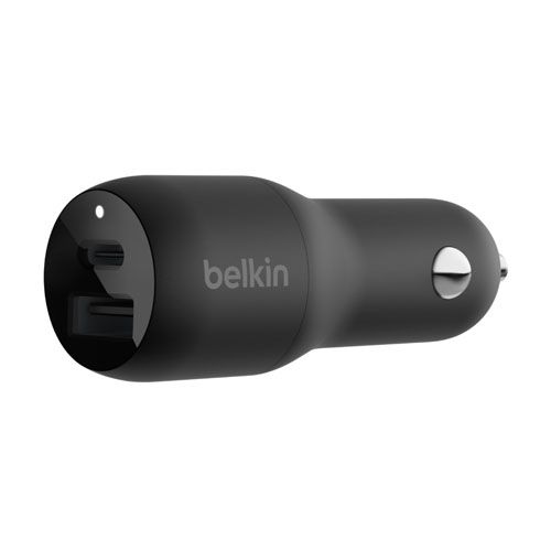 BELKIN 2 Port Car Charger, 25W USB-C (1) PD, 12W USB-A (1), Black