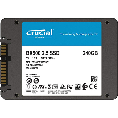 CRUCIAL BX500 240GB, 2.5" Internal Sata SSD, 540R/500W MB/s, 3YR WTY