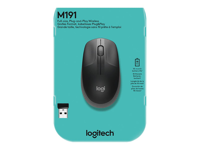 LOGITECH M190 Wireless Mouse Plug And Play, 2.4GHZ Nano Receiver - Charcoal - 1YR WTY