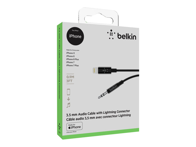 BELKIN 90CM Lightning to 3.5MM Audio Cable, MFi, BLK