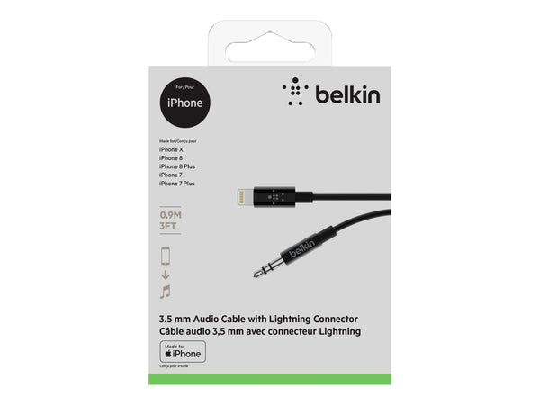 BELKIN 90CM Lightning to 3.5MM Audio Cable, MFi, BLK