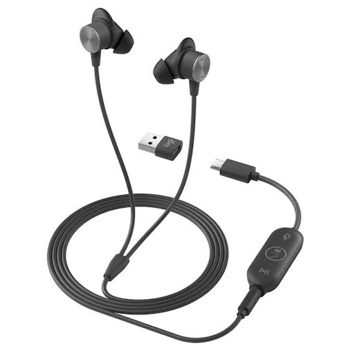 LOGITECH Zone Wired UC Earbuds,Noise Cancelling,3.5MM/USB-C with USB-A Adapter -2YR WTY