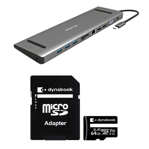 FREE DYNABOOK 64GB SD Card + Bluepeak USB-C Multi-Port Dock HDMI(2),USB3.0(3),GbE(1),SDC,2Y