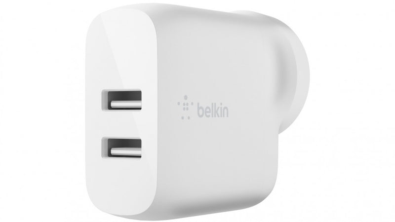 BELKIN 2 Port Wall Charger, 12W, USB-A (2), Boost Charge, White, 2YR WTY With $2500 CEW