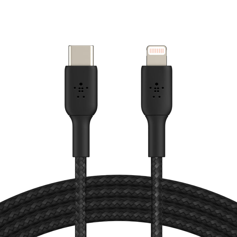 BELKIN 1M USB-C to Lightning Charge/SYNC Cable, MFi, Braided, Black, 2 YR